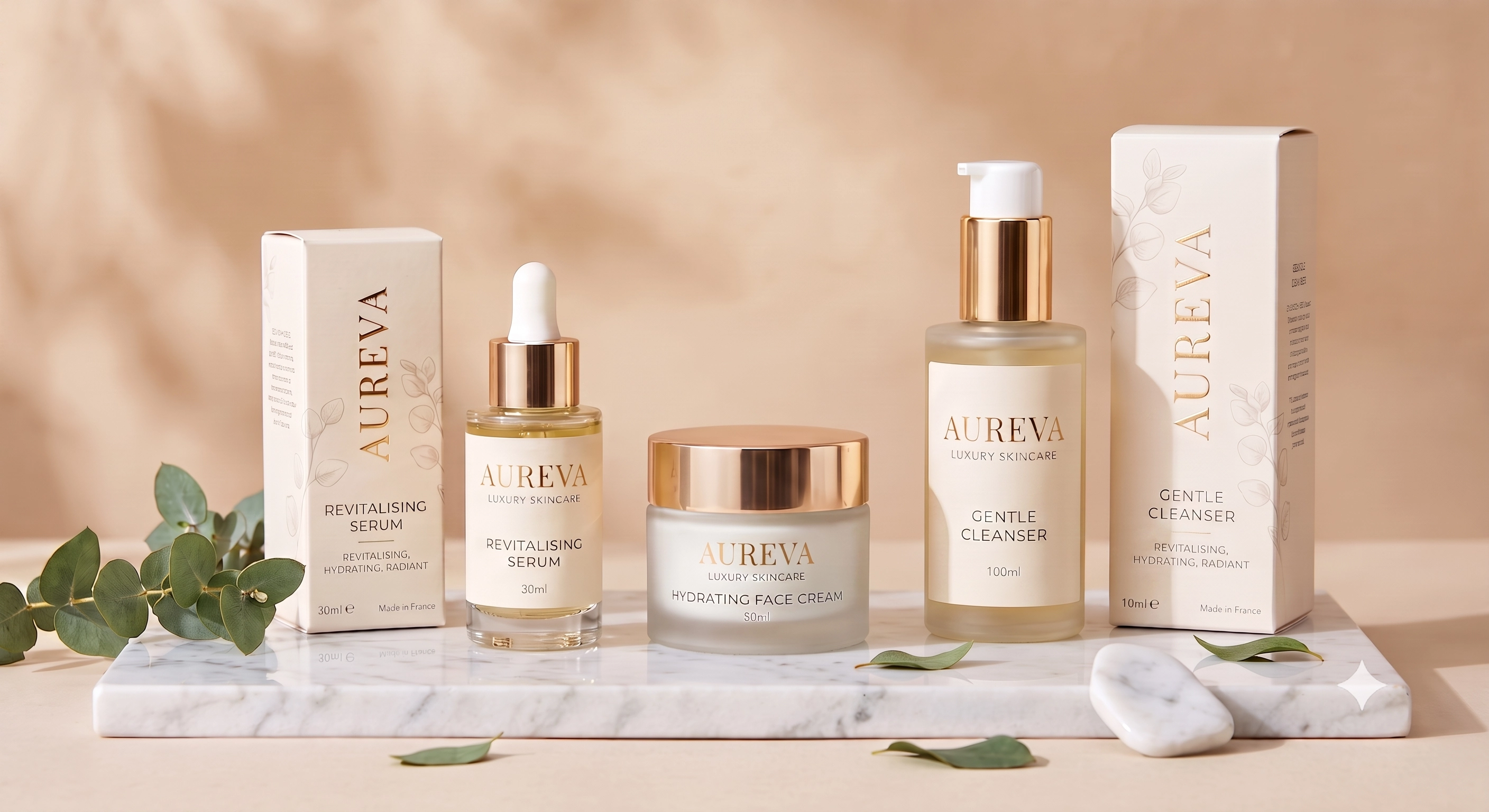 AUREVA packaging — angled product view illustrating objectives
