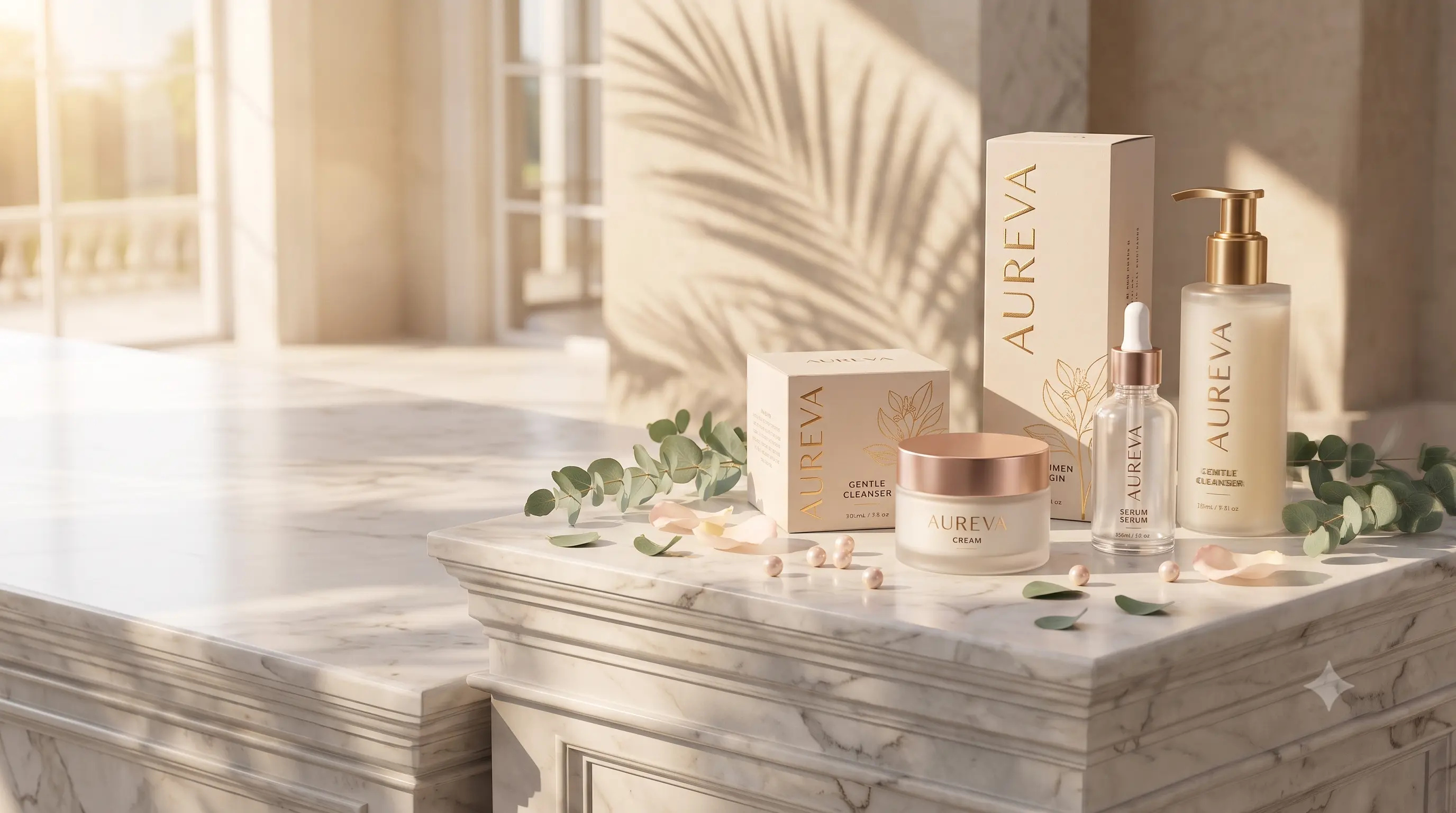 AUREVA luxury skincare packaging — hero product view
