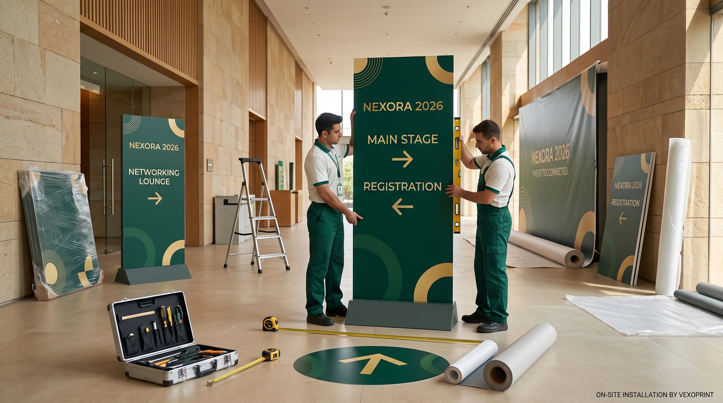 NEXORA event signage installation concept